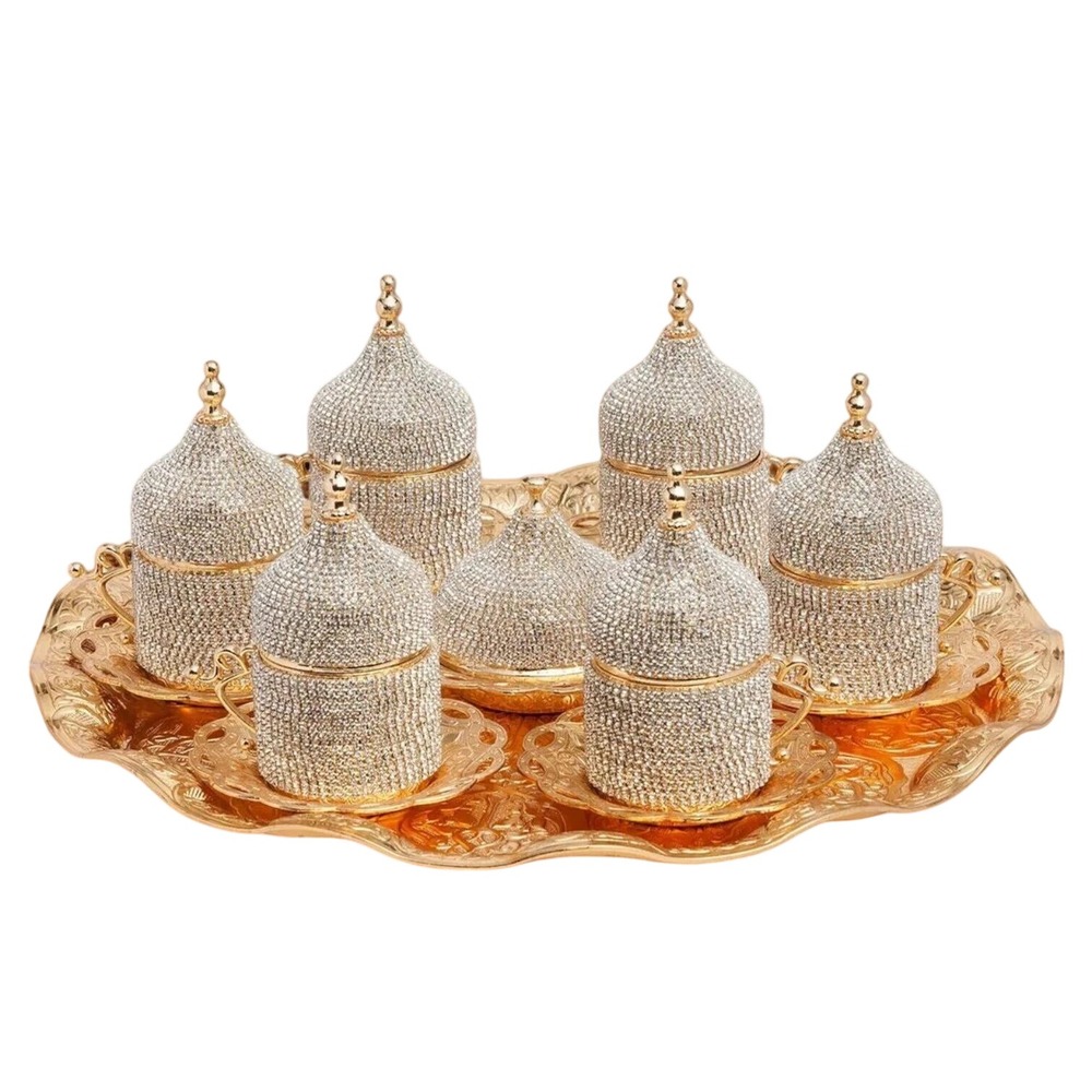 Swarovski Crystal Coated Espresso Serving Set Turkish Greek Coffee Set Gold